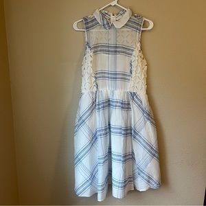 Anthropologie Moulinette Soeurs Seapane Dress Blue White Plaid Eyelet Size 10